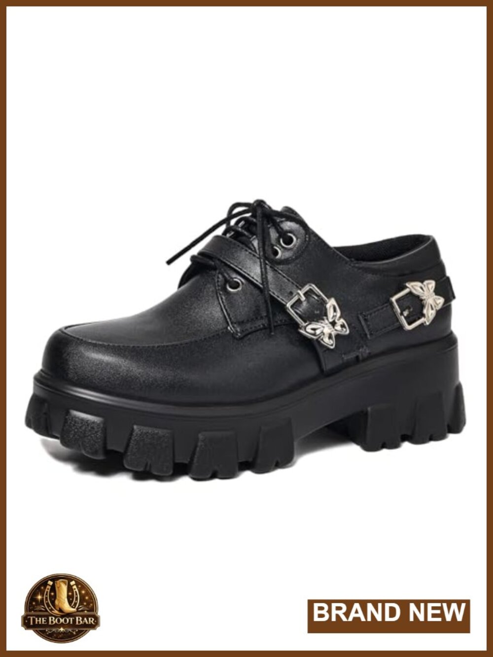 Platform Oxford Shoes Chunky Loafers Faux Leather Lace-Up Gothic Buckle
